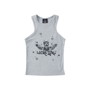 LICKA GIRL美式复古吊带背心女夏短款修身百搭灰色内搭上衣可外穿