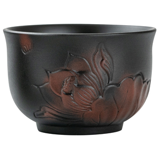 紫陶茶杯紫泥紫砂品茗杯单杯大号荷花主人杯陶瓷茶盏坭兴陶喝茶杯