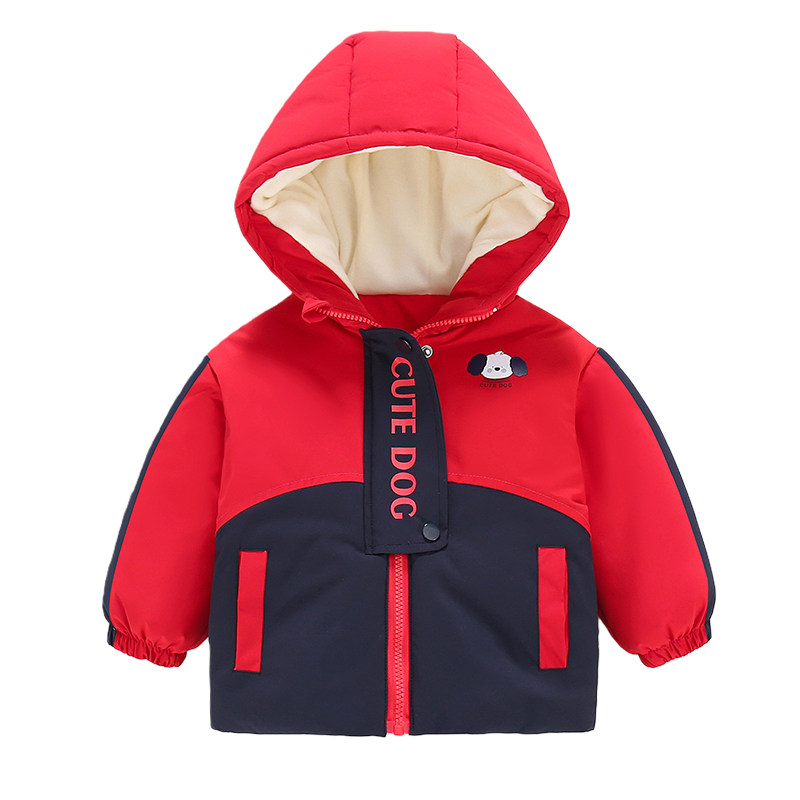 男童冬季红色连帽加厚保暖棉服