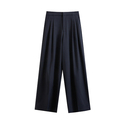 COLN藏青色宽松直筒垂感休闲西裤