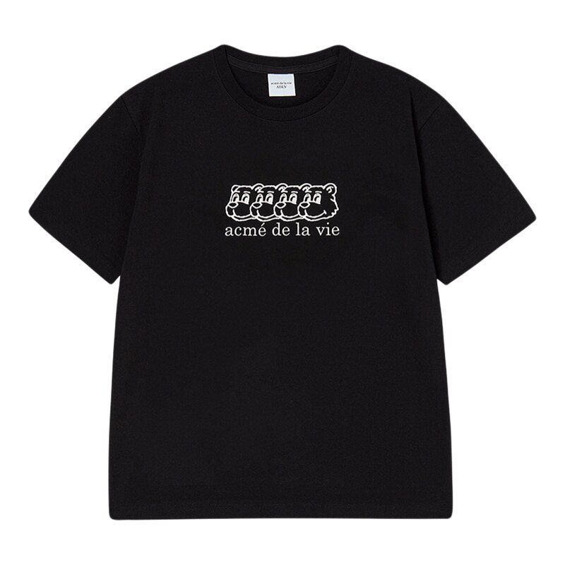ADLV 韩国潮牌2025秋冬新品T恤熊脸Logo印花短袖T恤男女同款上衣
