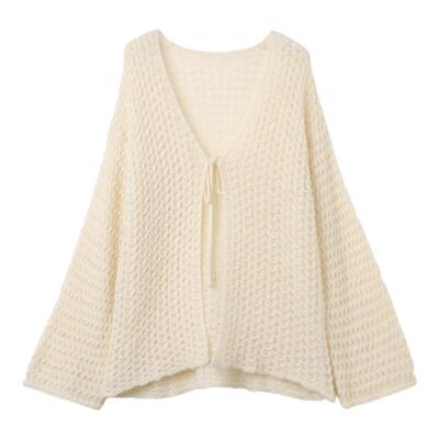 西町村屋温柔系带镂空开衫女春季新款气质简约百搭小衫XAAA10292