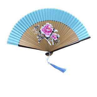 蓝色好开合舞蹈中国风随身折扇夏季扇子古典咏春演出扇