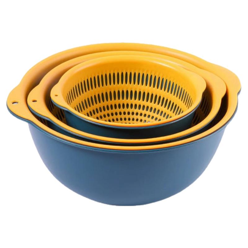 双层洗菜盆沥水篮六件套厨房客厅家用洗水果盘简约塑料淘米菜篮子