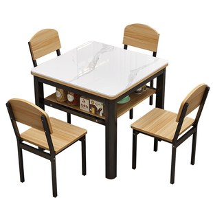 双层四方桌钢化玻璃餐桌椅组合方桌家用正方型吃饭桌椅储物紧凑型