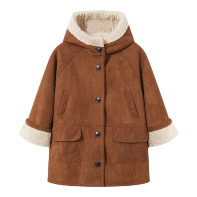 senbaby童装女童连帽大衣外套长款冬季防风保暖加厚皮毛一体大衣