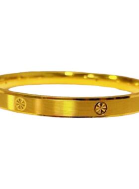 锡金米字车花钻纹沙金手镯仿真24K拉丝黄金色手镯素圈戒指送女友