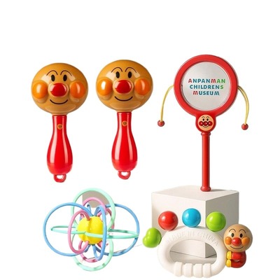 手摇铃拨浪鼓沙锤新生婴儿玩具0到6小月龄宝宝面包可啃咬抓握音乐