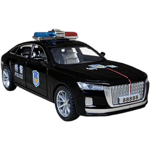 六开门合金警车红旗H9小汽车模型仿真儿童110男孩玩具公安警察车