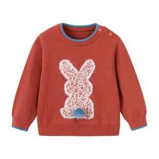 babylove宝宝毛衣春秋纯棉保暖针织打底上衣儿童新年毛织打底衫