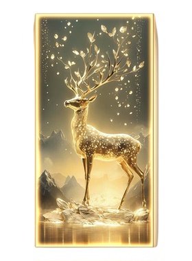 福鹿玄关装饰画走廊过道挂画高级感轻奢现代简约黑金经典灯光壁画