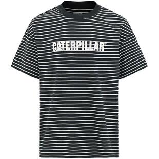CAT卡特夏季男女同款户外休闲百搭横条纹Logo印花情侣短袖T恤