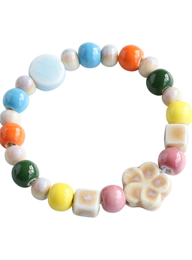 森系民族风景德镇瓷珠手链陶瓷多巴胺手串马卡龙撞色情侣手饰显白