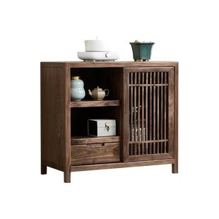 北美黑胡桃木茶水柜多功能实木茶桌侧边柜新中式简约茶柜水墨兰亭