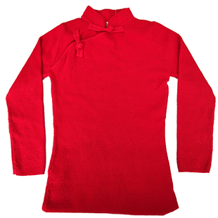 女童旗袍连衣裙公主裙中国风红色过年服2025春秋儿童针织旗袍裙子