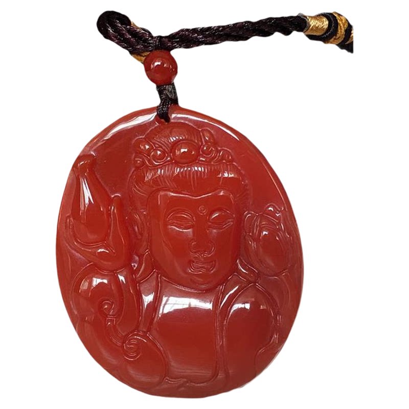 观音菩萨吊坠项链红玛瑙男士饰品
