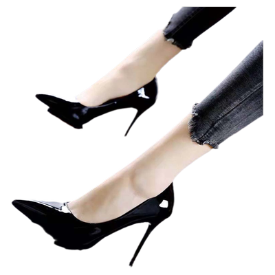 欧美黑色礼仪职业浅口高跟鞋