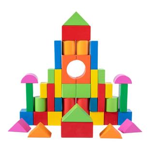 儿童积木彩色实木积木益智拼搭玩具大颗粒木头3-6岁木质形状配对