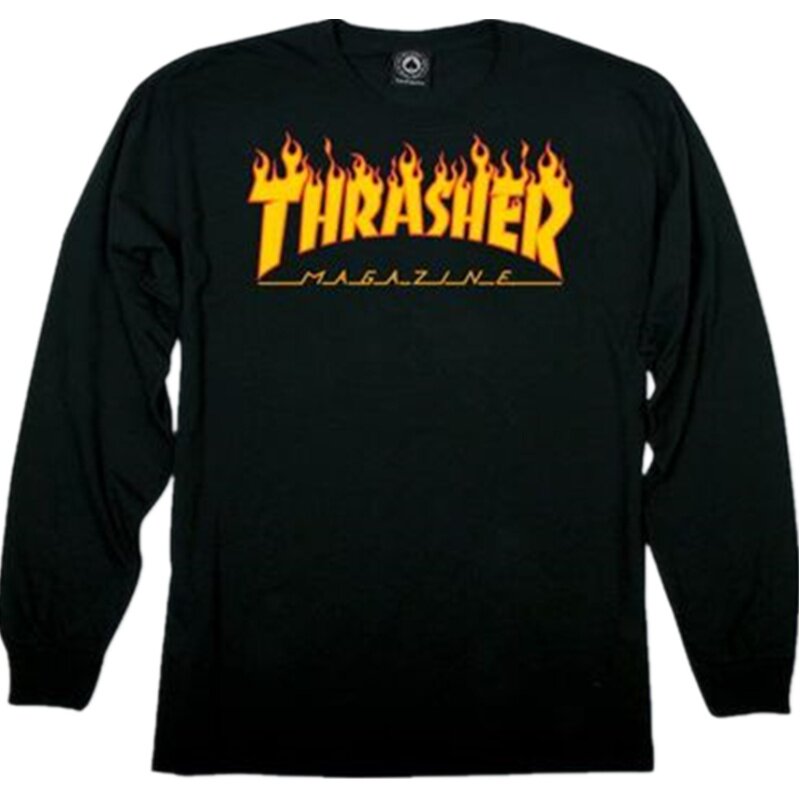 正品现货 Thrasher 火焰长袖字母LOGO 情侣美潮牌嘻哈宽松薄上衣