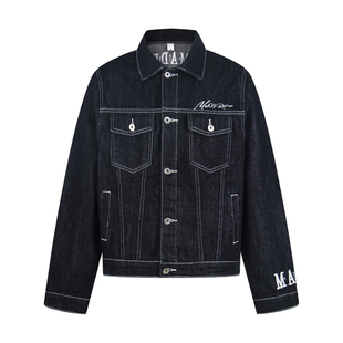 DHSS美式复古刺绣丹宁原色牛仔外套男女宽松春季简约百搭休闲夹克