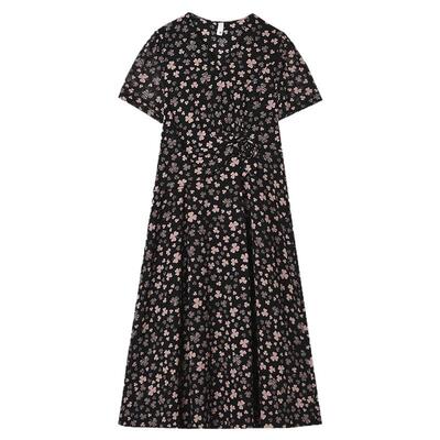 甜美碎花中长连衣裙女