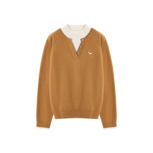 XWI欣未安可拉红撞色刺绣高领卫衣女2025年秋冬新款气质休闲上衣