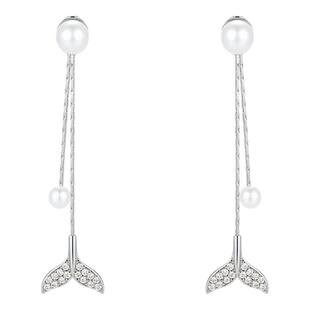 鱼尾流苏珍珠款耳环女银色两戴式耳钉适合圆脸的耳坠耳饰2026新款