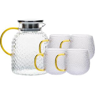 摩登主妇锤纹冷水壶玻璃耐高温凉水壶家用透明大容量水杯套装