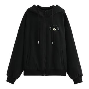 森女部落可爱情侣装加绒卫衣厚外套女冬新款小个子宽松连帽上衣秋