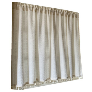 北欧飘窗帘窗纱帘诧寂风格子美式流苏不透人免打孔魔术贴阳台客厅