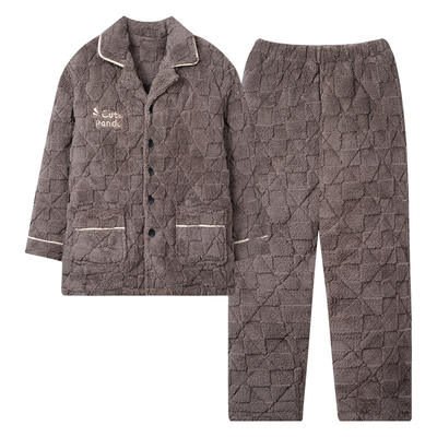 珊瑚绒夹棉睡衣男士冬季三层加厚