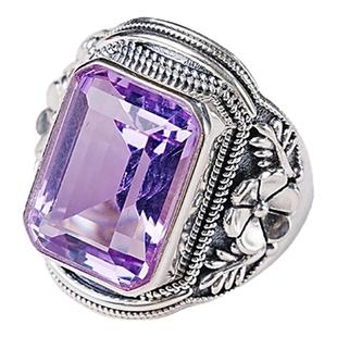 宫里上新紫水晶戒指女天然紫色宝石水晶戒指纯银指环妈妈生日礼物