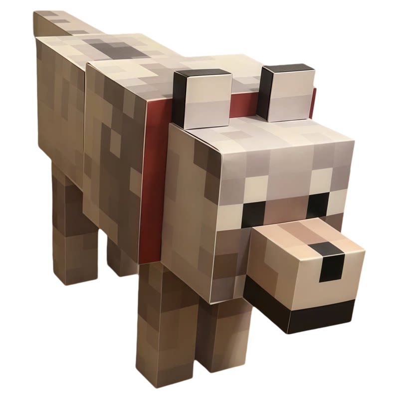 我的世界创意3D立体折纸狗狗桌面摆件手工DIY卡通狼动物模型玩具