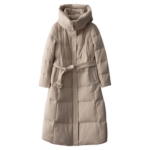 特惠 *禾同款澳洲羊毛骆驼绒真丝泡芙连帽鹅绒服女冬羽绒服外套
