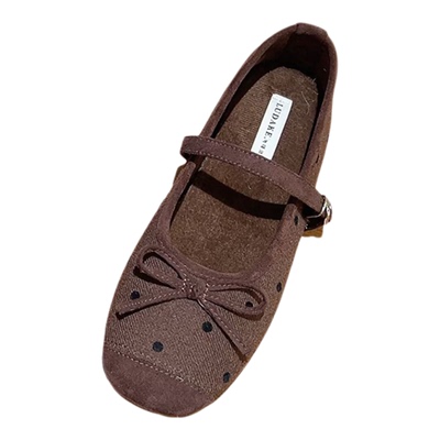 十三行女鞋实拍法式波点加绒单鞋毛鞋平底女鞋秋冬棉鞋配裙子蝴蝶