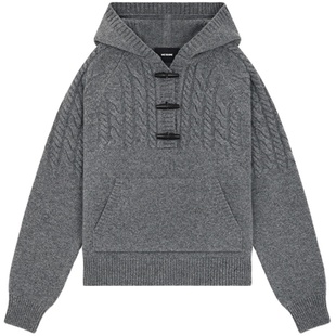 WE11DONE中性男女同款套索扣粗线针织连帽衫毛衣