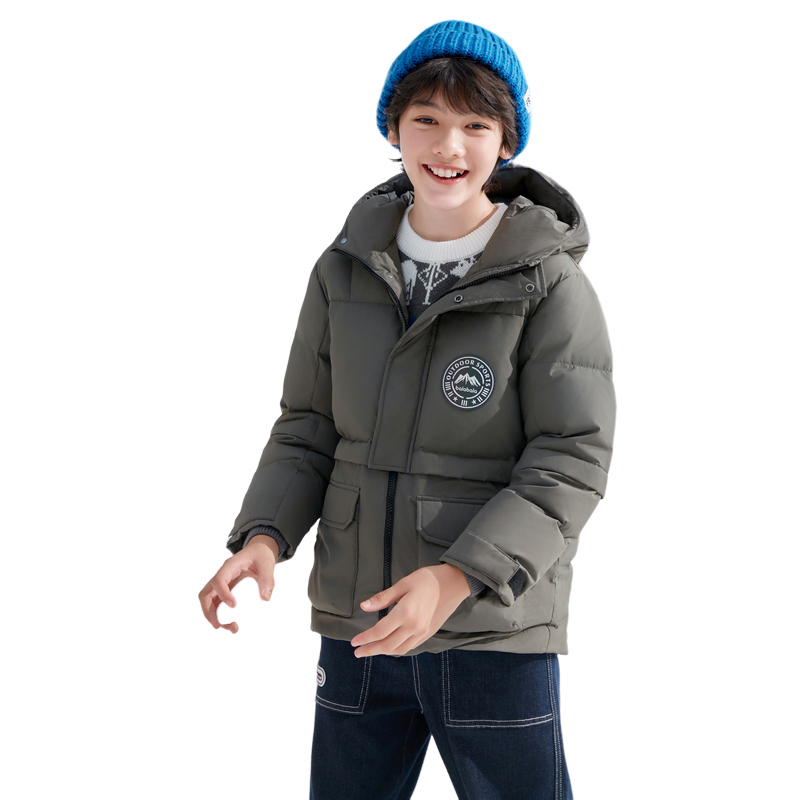 巴拉巴拉儿童羽绒服冬装中长款保暖男童大童外套连帽胶章童装潮酷