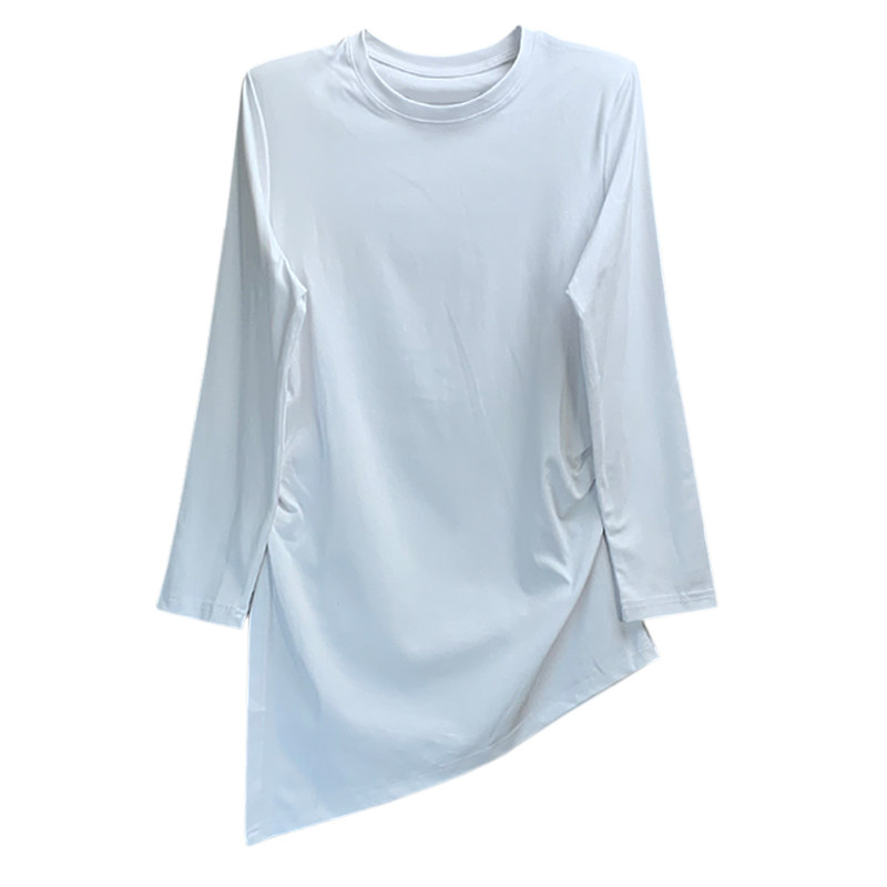 中长款侧开叉T恤长袖女春季新款遮屁股上衣欧货小衫内搭打底衫潮