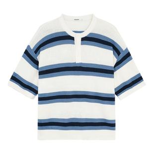 【航海假日系列】BODYDREAM亨利领T恤男款条纹短袖宽松落肩针织衫