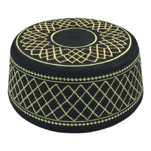 礼拜帽男士新款回民帽子高档平顶圆边回回红孔黄线沙特回族平顶帽