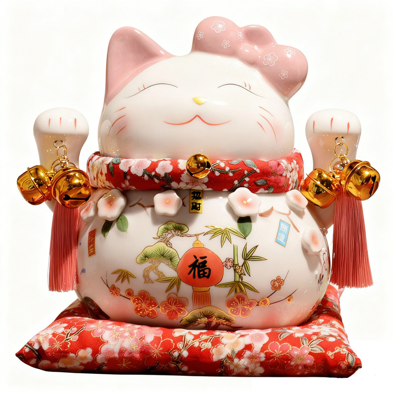 粉色可爱招财猫送女士吉祥好礼物