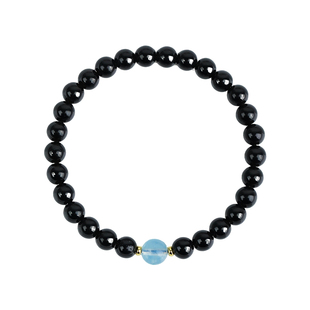 黑曜石海蓝宝手串小米珠冰种黑玛瑙手链天然水晶宝石情人节礼物女