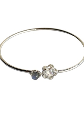 简约女电镀银开口手镯灰月光