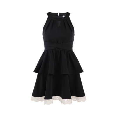 赫本风黑色挂脖连衣裙女夏季