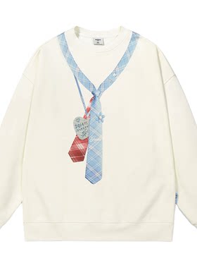 GUUKA错觉领带印花圆领卫衣