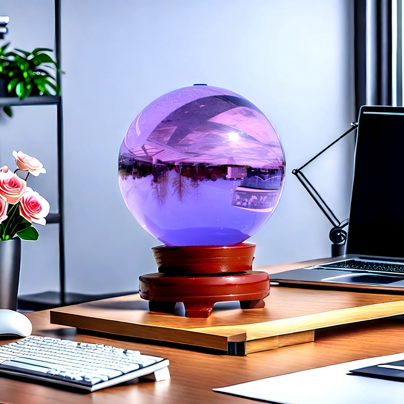 紫气东来特大号水晶球摆件白色金黄粉红绿蓝琥珀黑办公室桌面居家