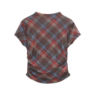 吴童童 格子U领褶皱吊带背心女夏季新款韩系设计感修身短款上衣