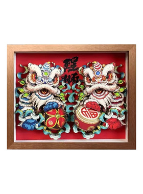 招财纳福醒狮文创装饰摆件