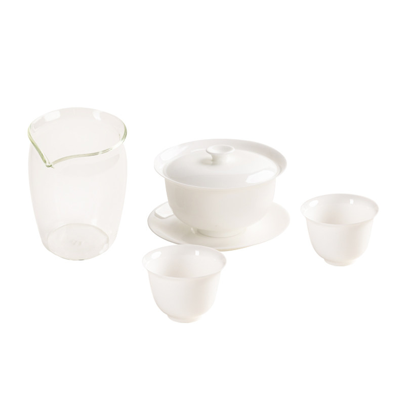 上山喝茶 茶器周边 骨瓷盖碗套装 骨瓷盖碗 品茗杯 公道杯 茶具