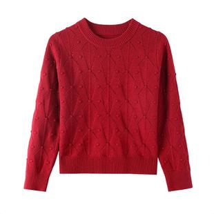 恒源祥毛衣女装针织衫短款内搭毛衫2025春秋新款小个子圆领打底衫